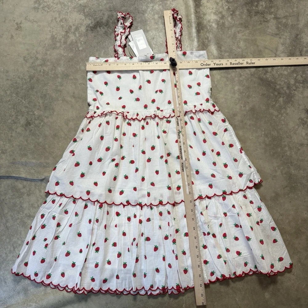 Stella McCartney Kids Dress Girls Size 12 White Red Strawberry Sleeveless Tiered - Picture 3 of 10